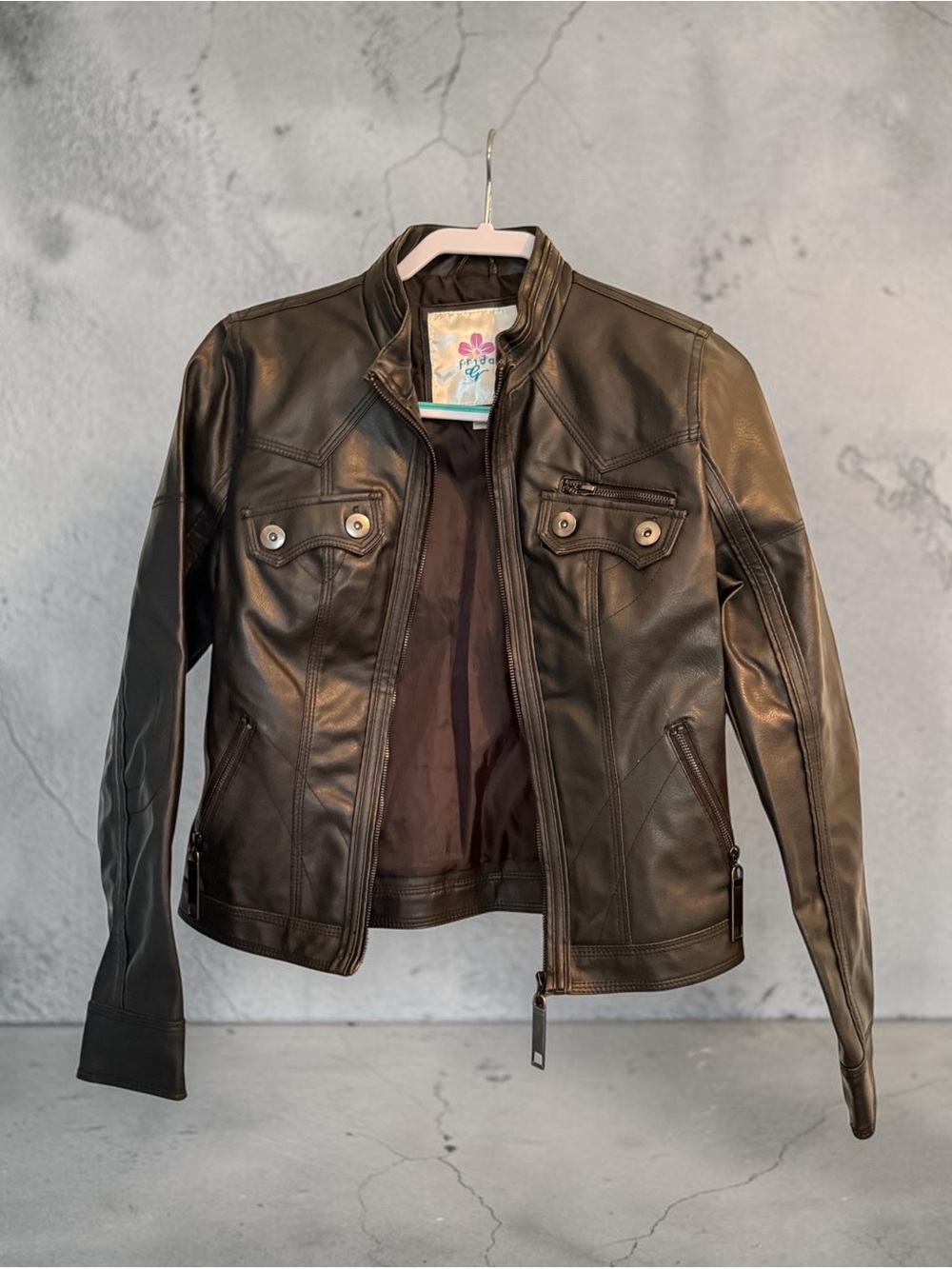 Black Faux Leather Women's Moto Jacket with Zip Pockets